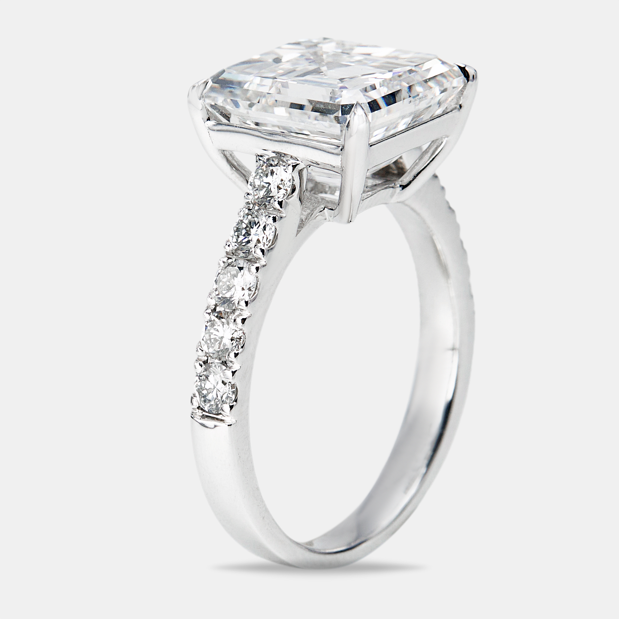 5.50 cts asscher and round lab grown diamond 18k white gold ring size 53