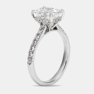 2.50 cts radiant cut and round lab grown diamond 18k white gold ring size 52