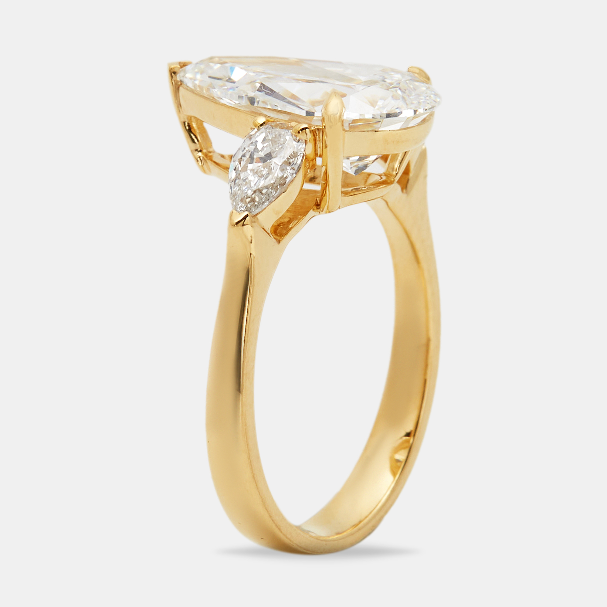 3.80 cts pear brilliant lab grown diamond 18k yellow gold ring size 52