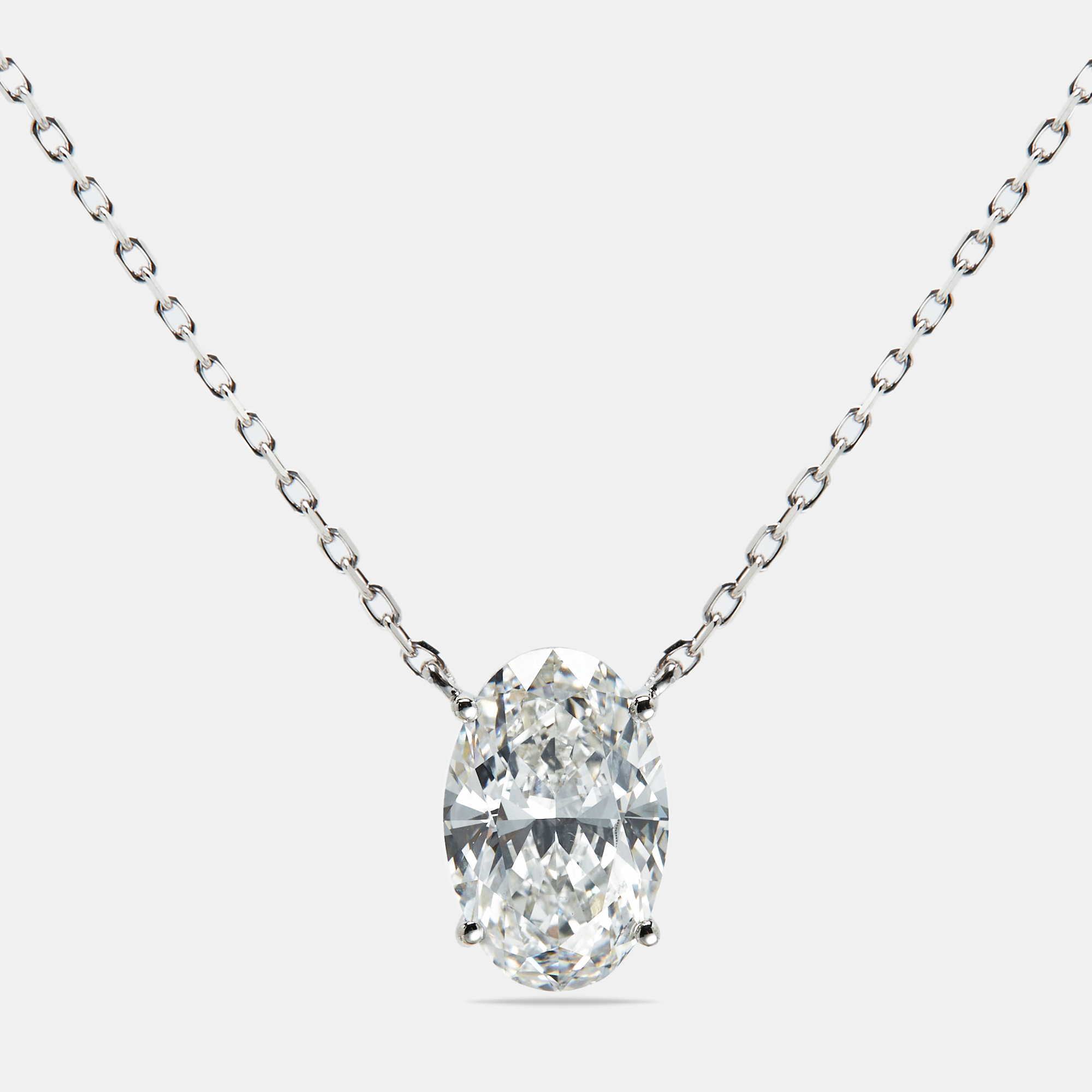 5.00 cts oval brilliant lab grown diamond 18k white gold chain necklace