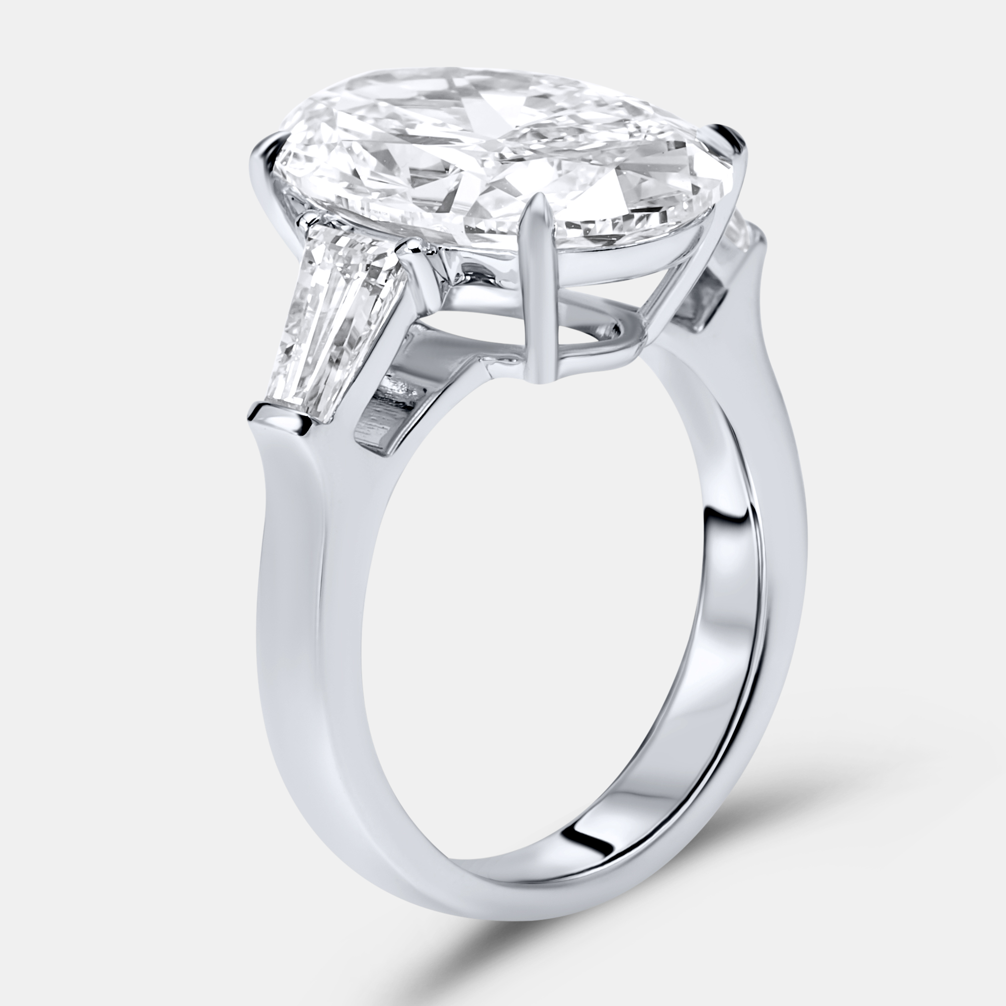 8 cts oval and trapezoid lab grown diamond 18k white gold ring size 54