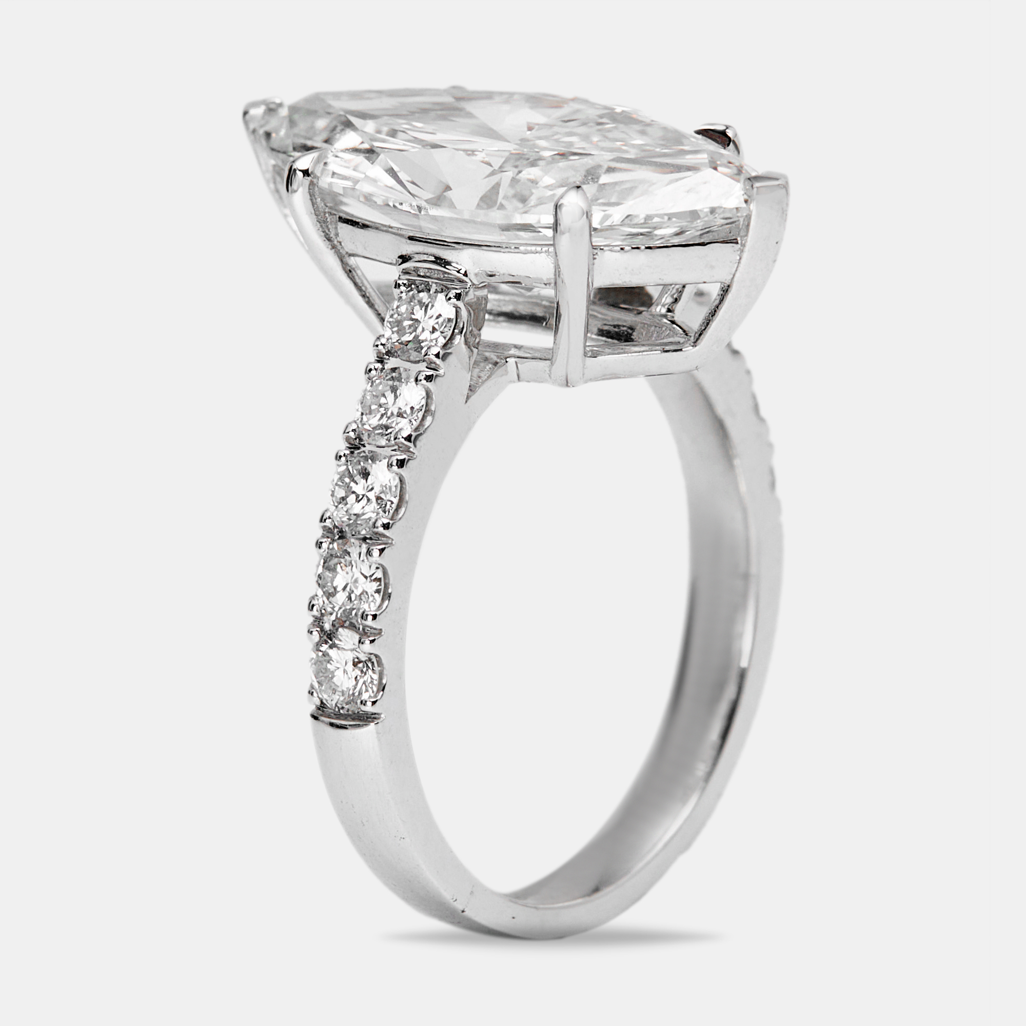 5.60 cts marquise and round lab grown diamond 18k white gold ring size 52