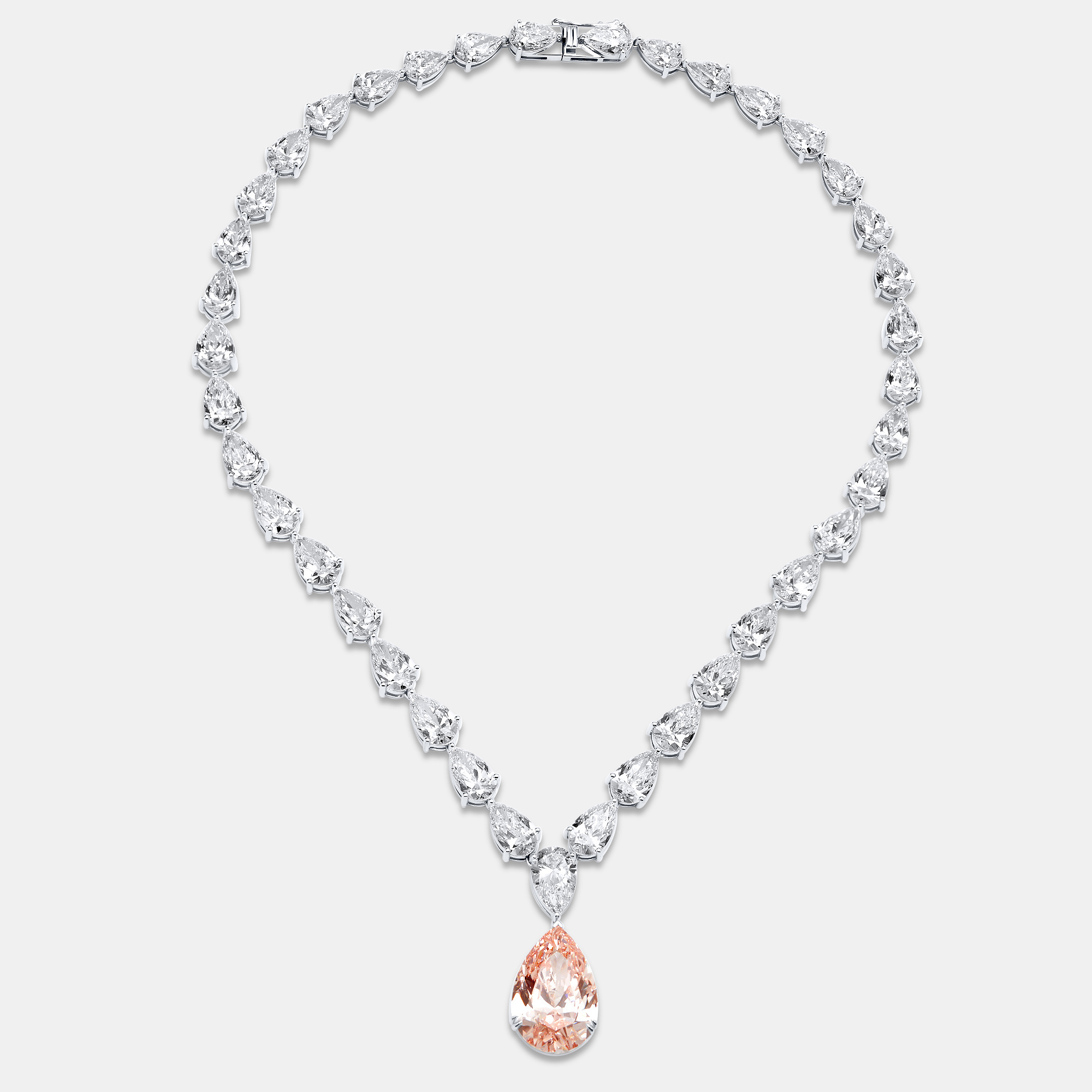 66.09 cts pink pear 18k white gold lab grown diamonds necklace