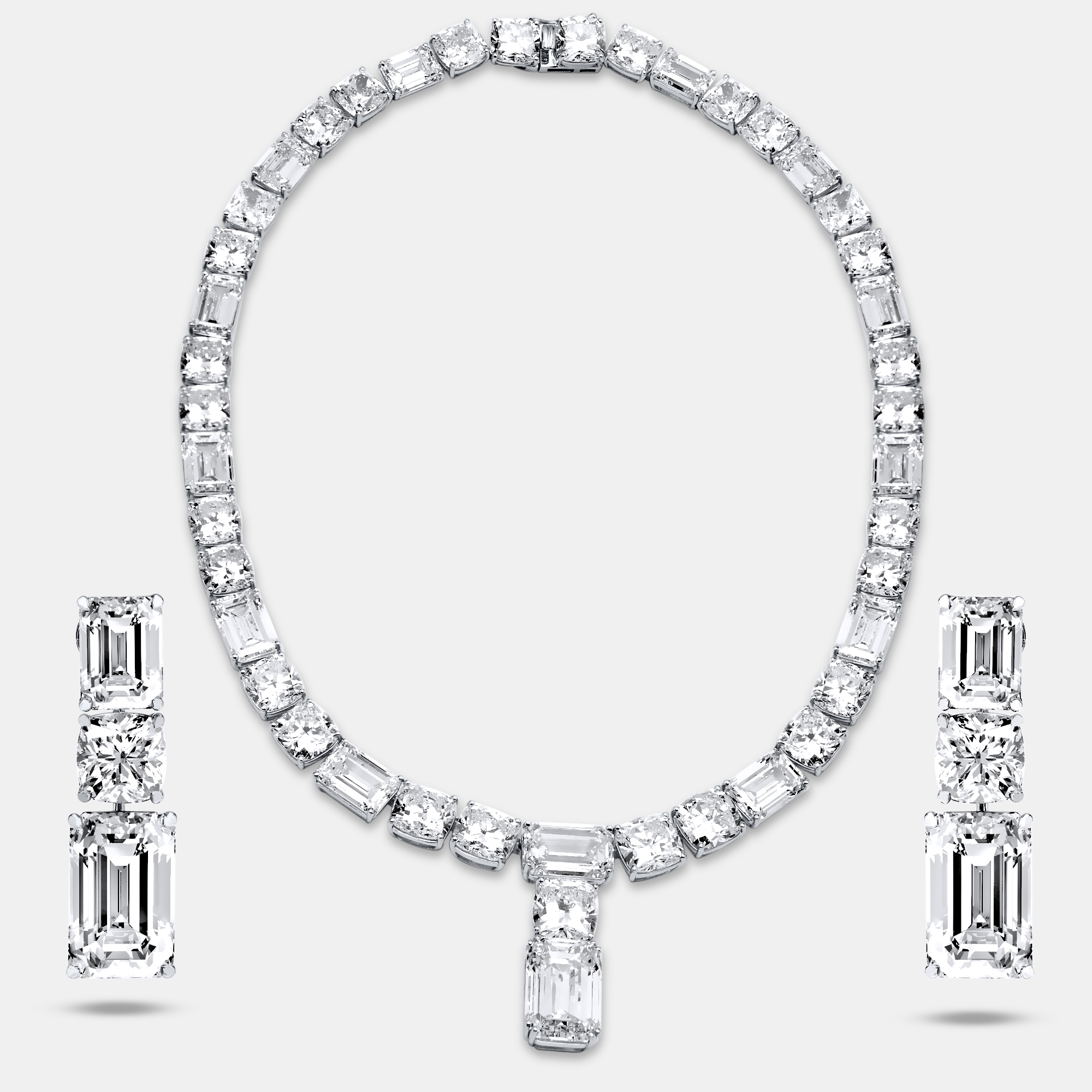 207 cts round emerald 18k white gold lab grown diamonds necklace set
