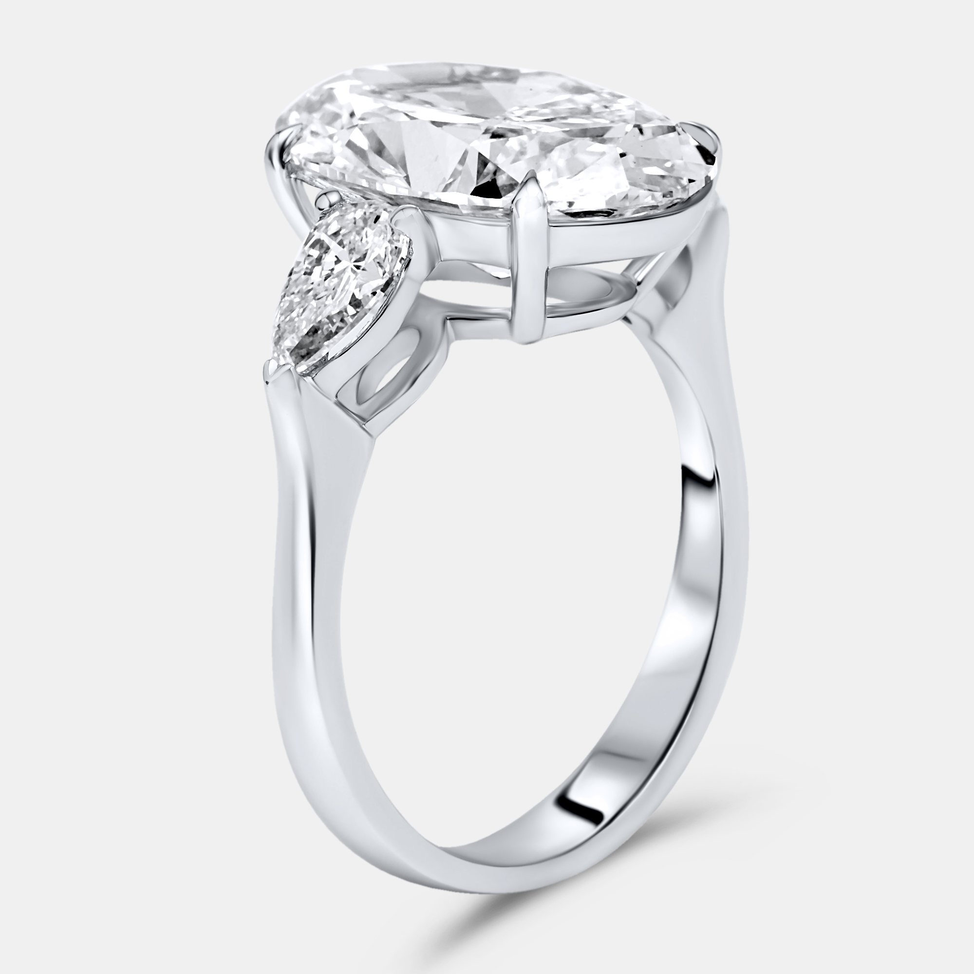 4.40 cts oval brilliant and pear lab grown diamonds 18k white gold ring size 51
