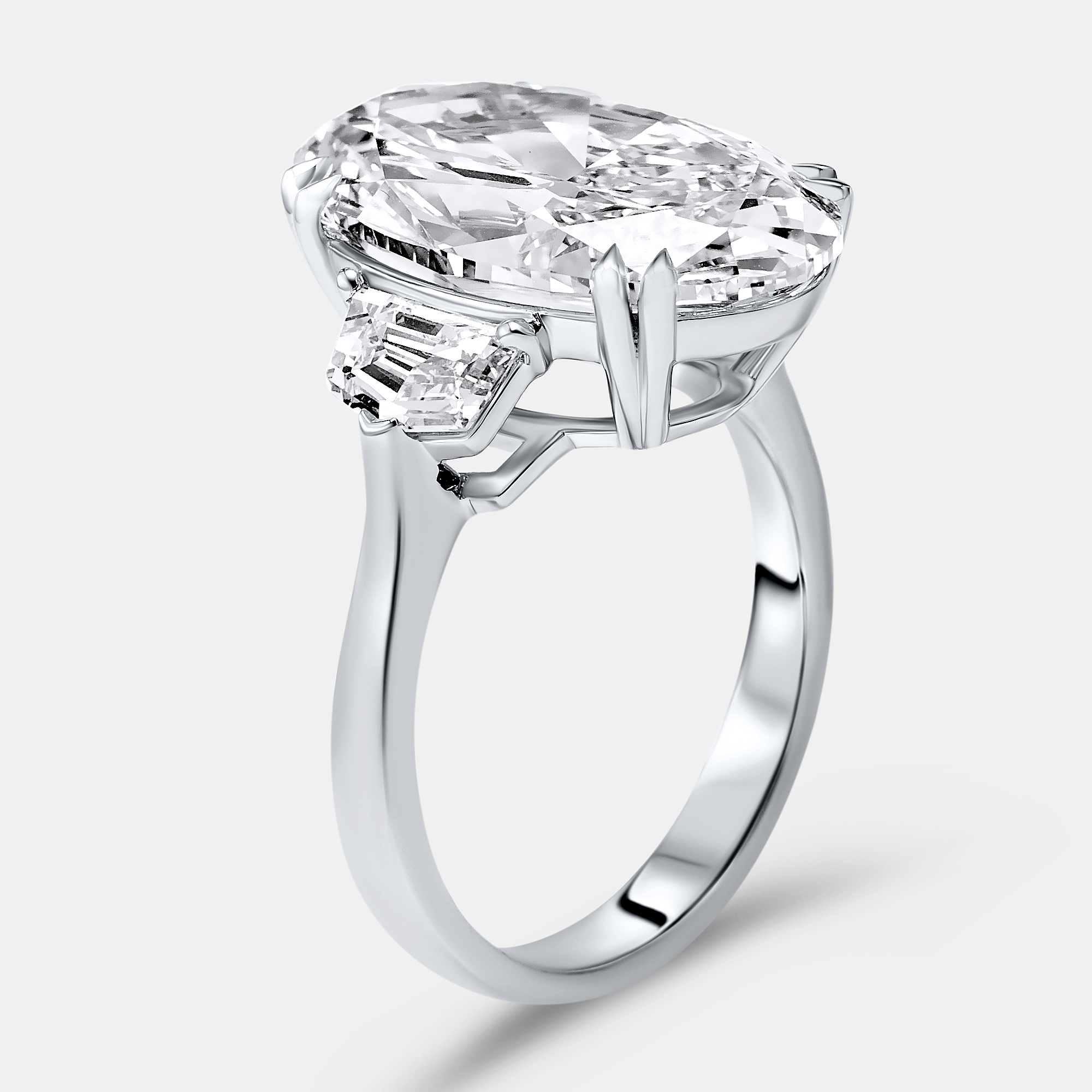 8.99 cts oval brilliant trapezoid lab grown diamonds 18k white gold ring size 52