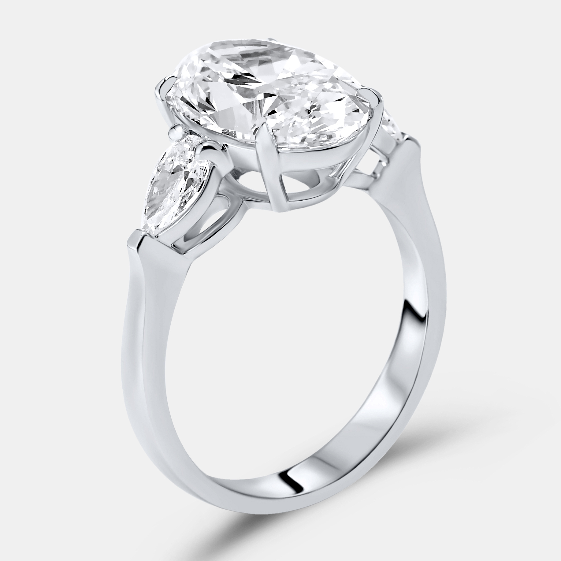 4.00 cts oval brilliant and pear lab grown diamonds 18k white gold ring size 53