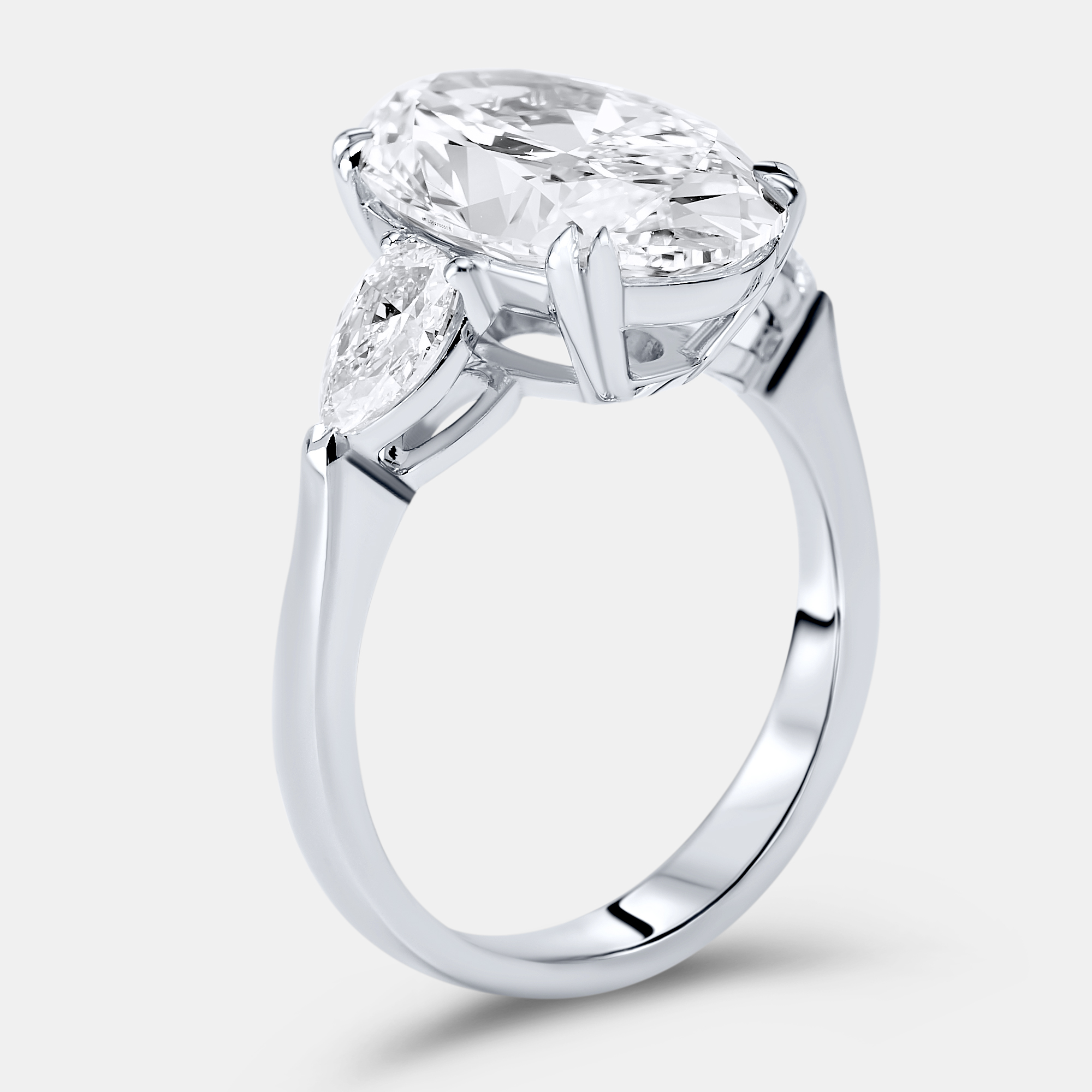 5.20 cts oval brilliant and pear lab grown diamonds 18k white gold ring size 54
