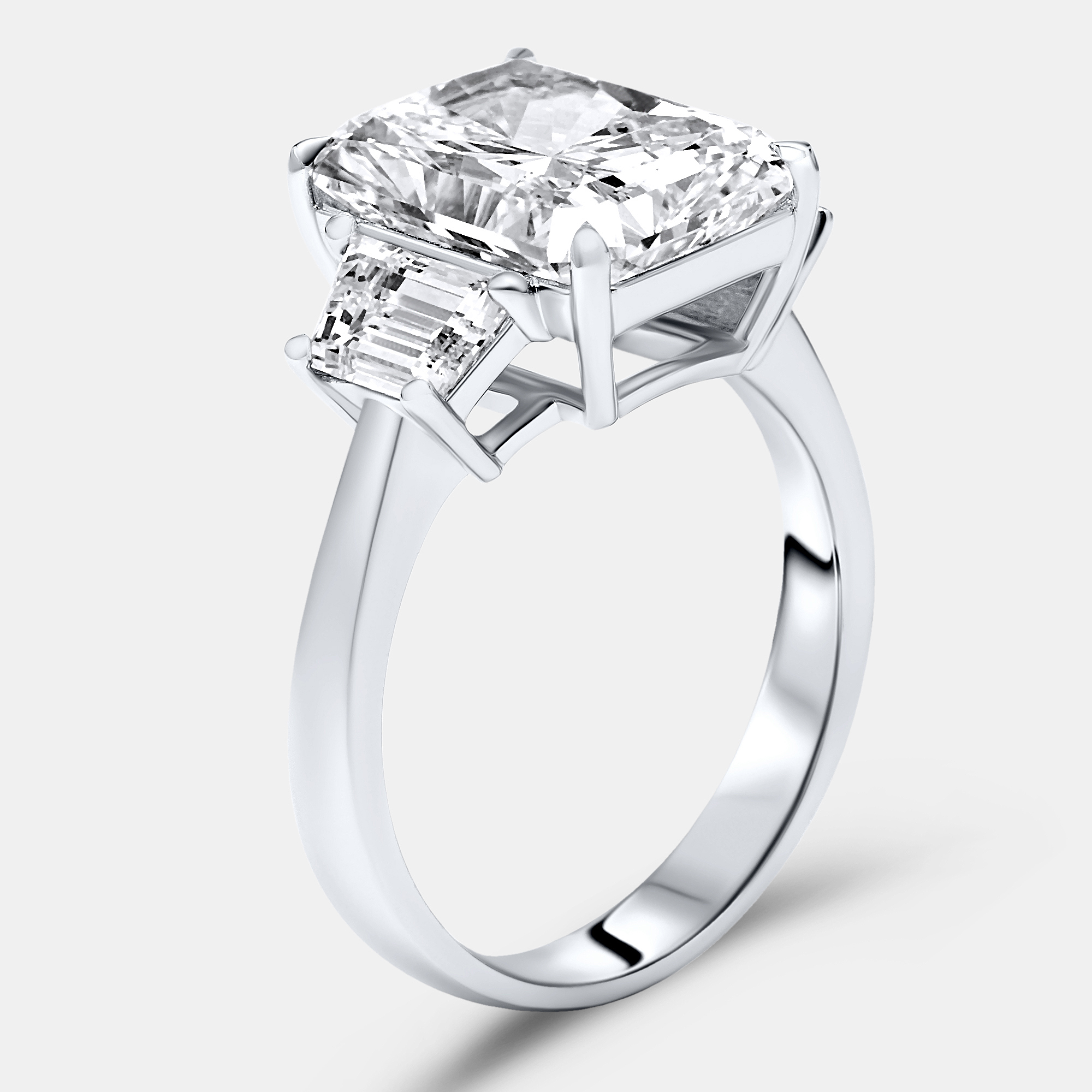 6.00 cts radiant and trapezoid lab grown diamonds 18k white gold ring size 54