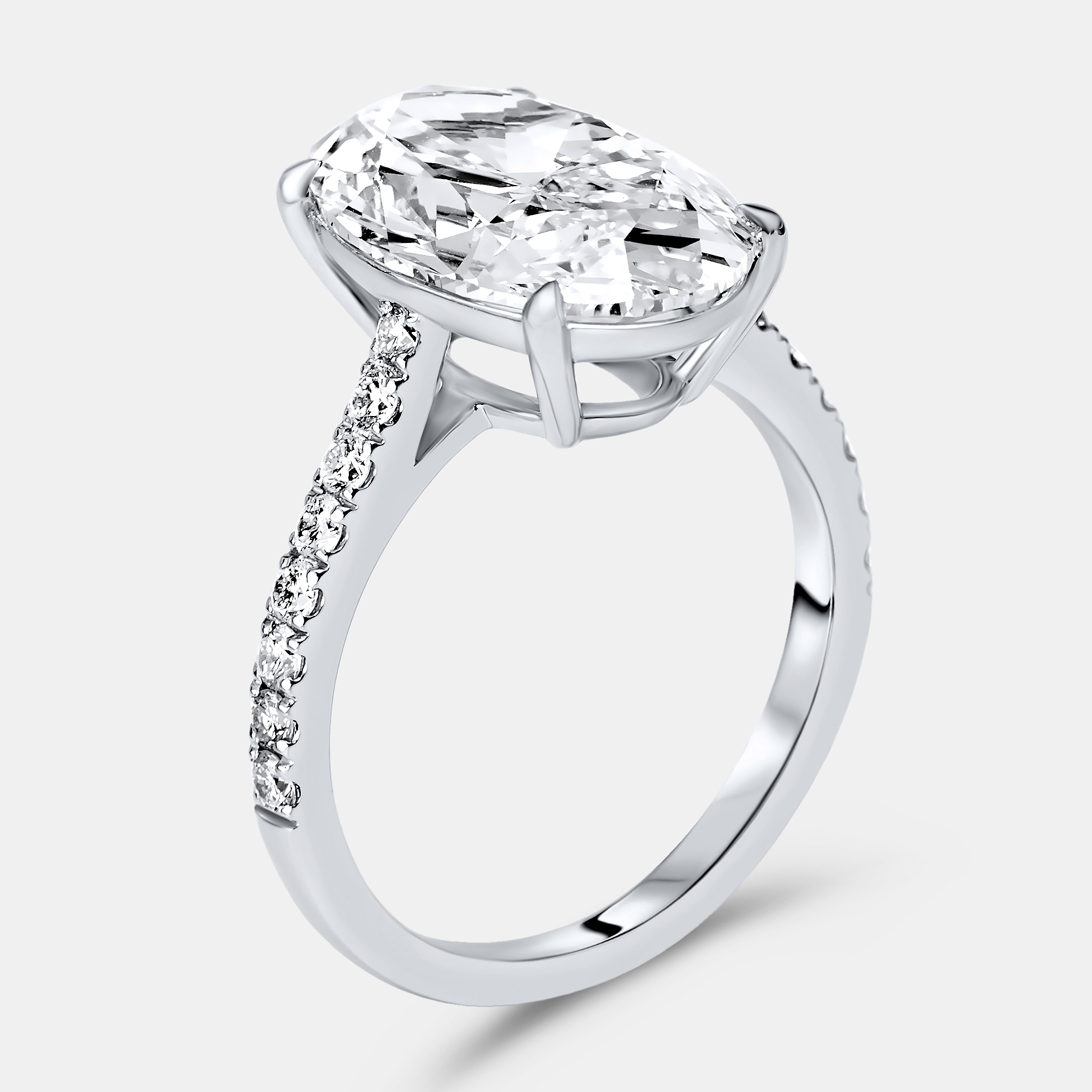5.30 cts oval brilliant and round lab grown diamonds 18k white gold ring size 54