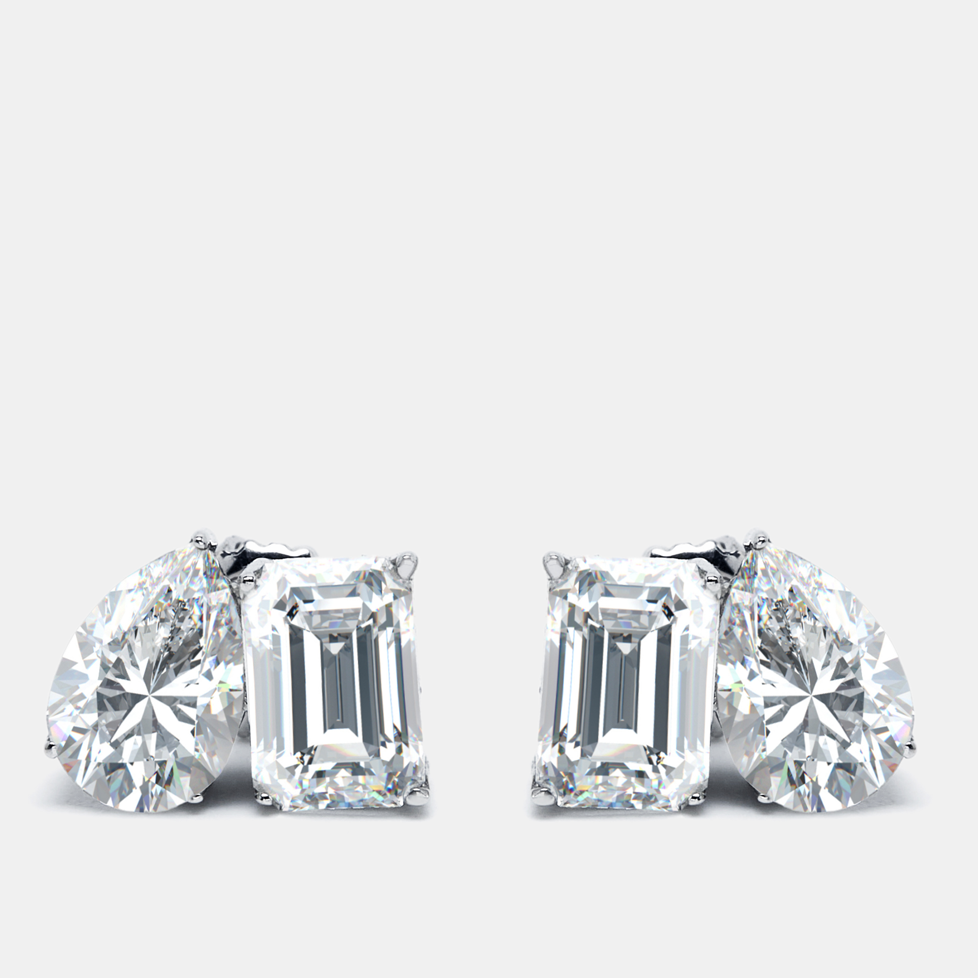 2.00 cts pear and emerald cut lab grown diamonds 18k white gold earrings