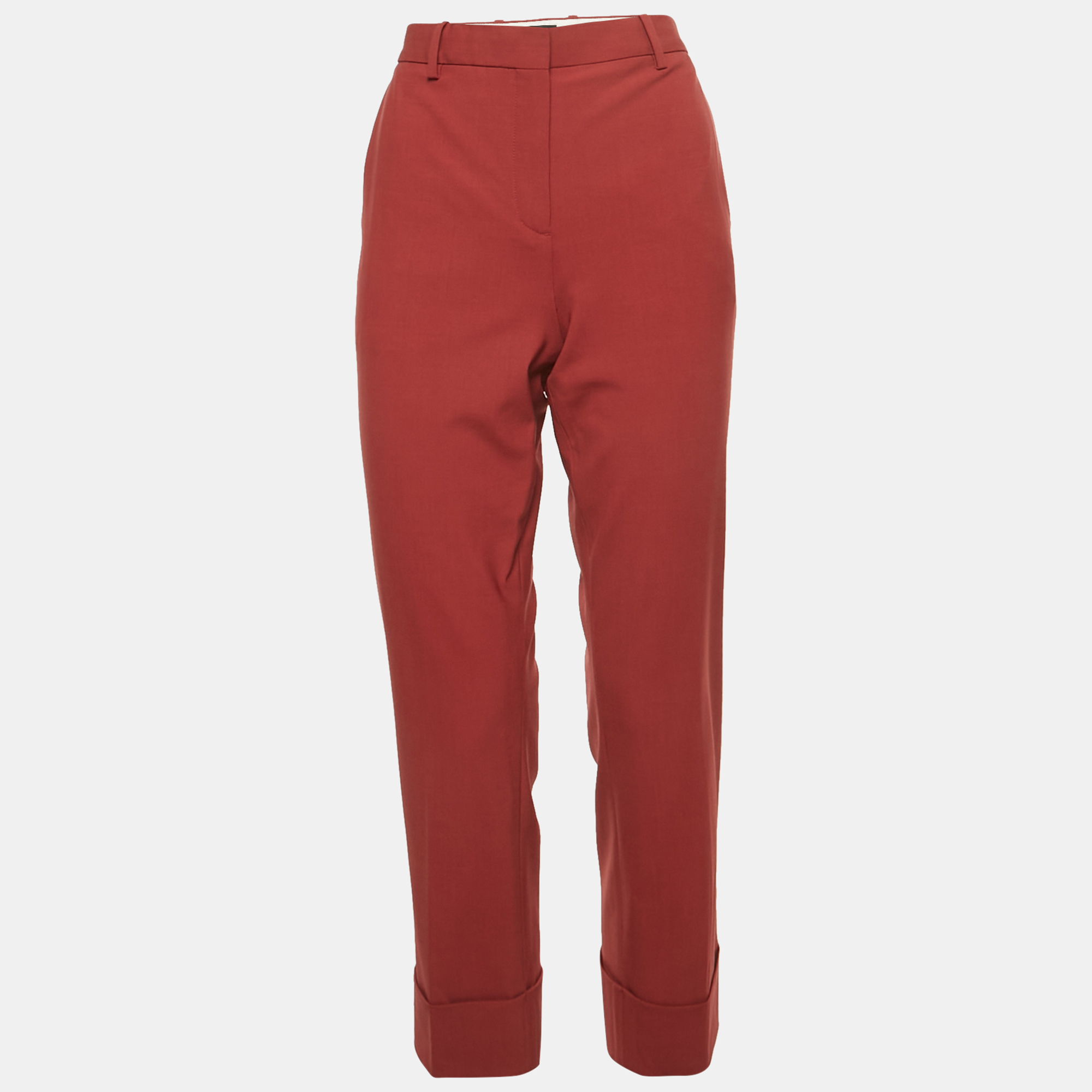 theory burgundy stretch wool crop cuff trousers l