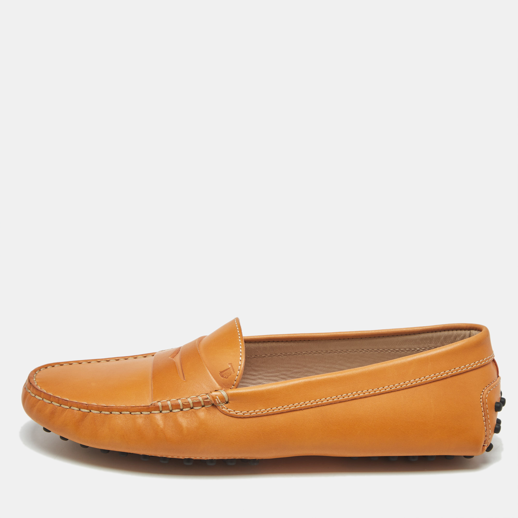 tod's light  brown leather gommino bow slip on loafers size 39