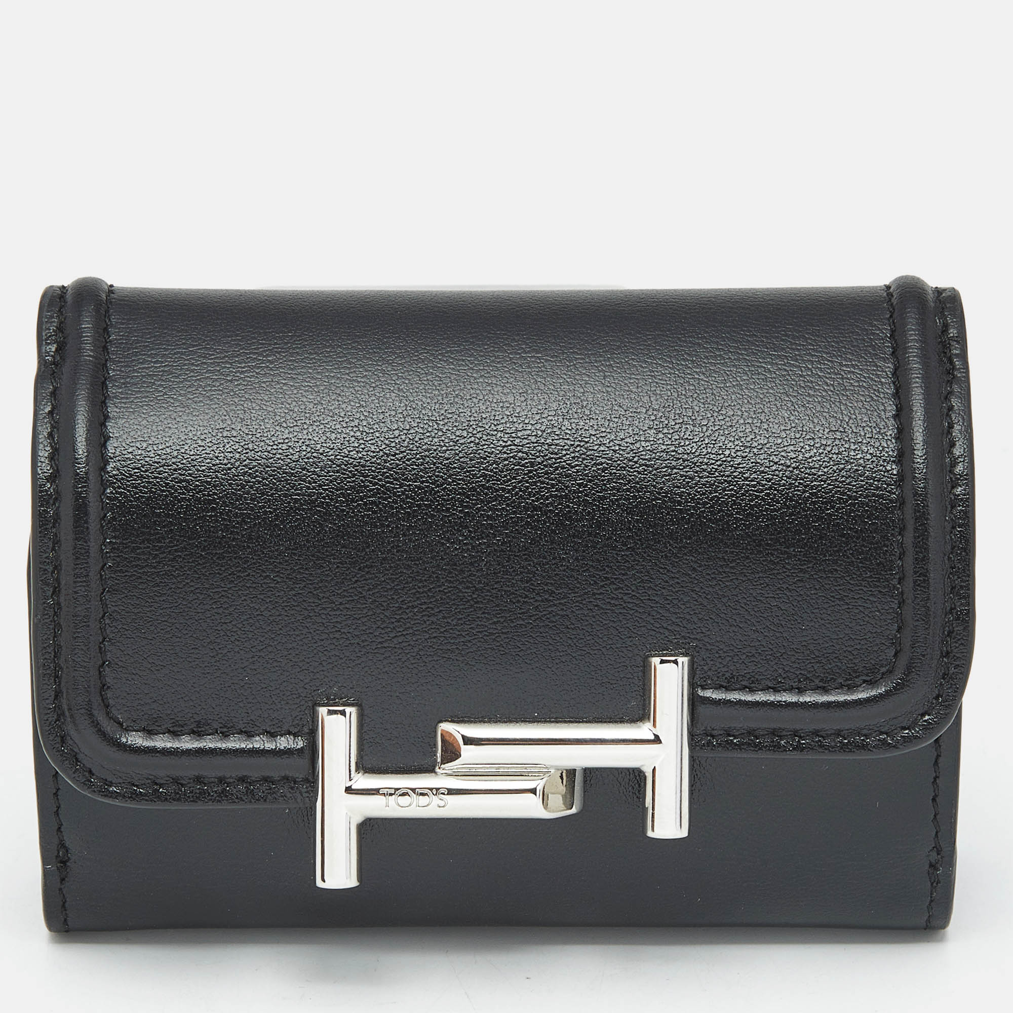 tod's black leather double t trifold wallet