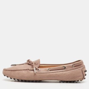 tod's brown nubuck leather bow scrunch penny loafers size 40.5