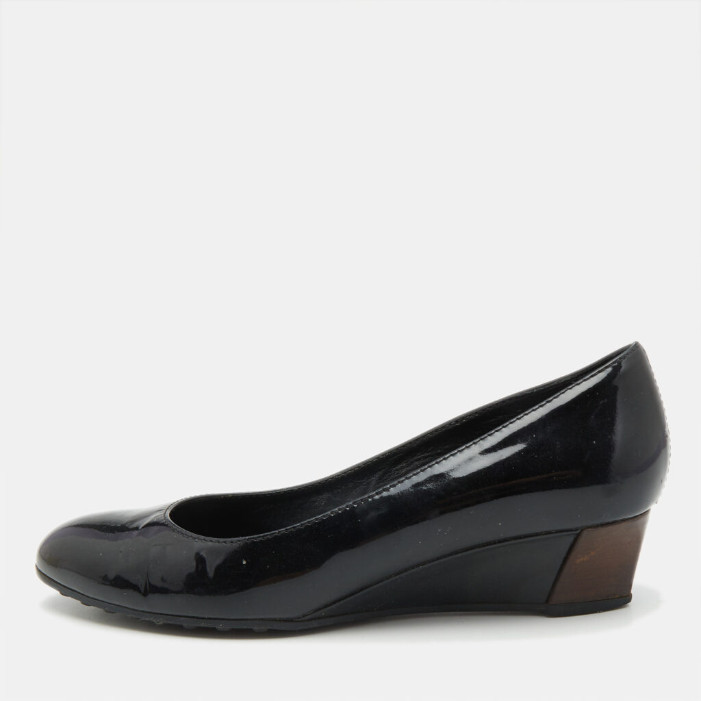 Tod's Black Patent Leather Wedge Pumps Size 37.5