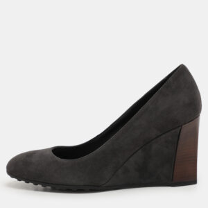 tod's grey suede wedge pumps size 38.5