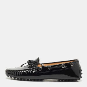 luxury-women-tods-used-shoes-p1181814-003.jpg tod's black patent leather bow slip on loafers size 36