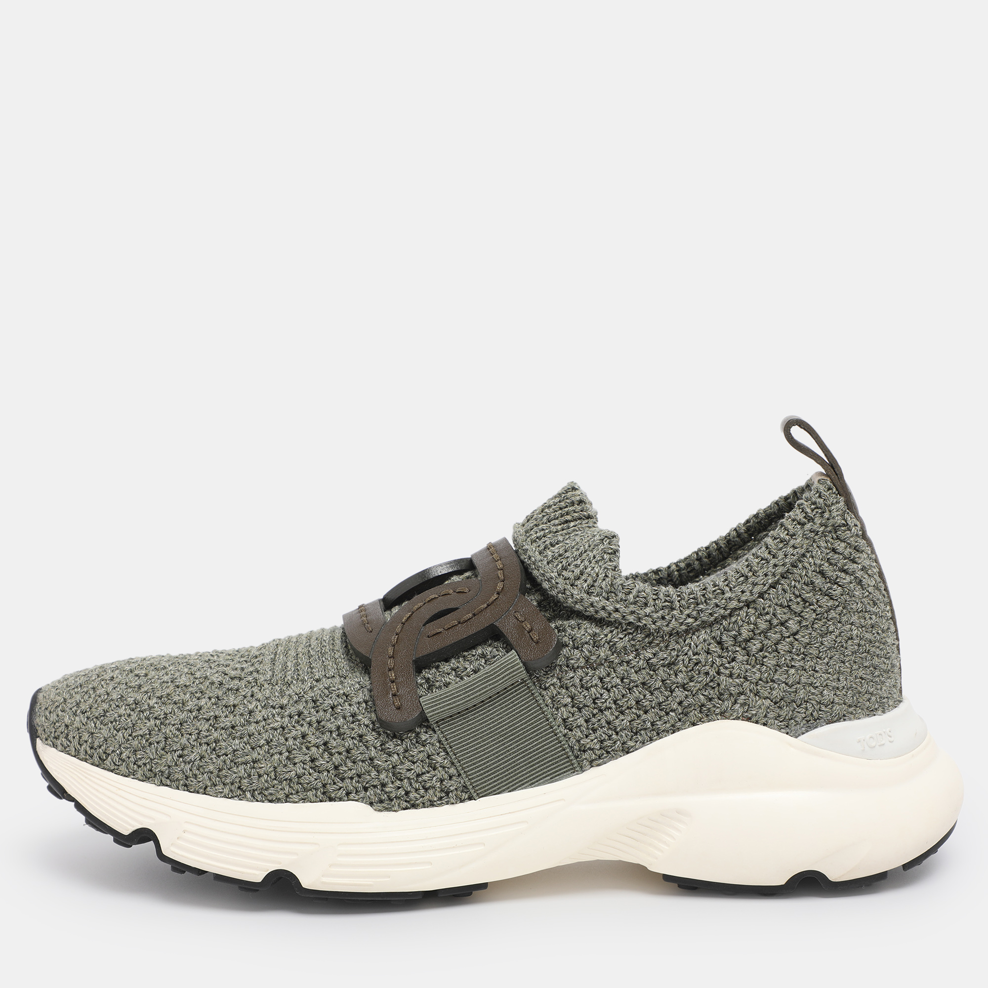 tod's green stretch knit fabric kate slip on sneakers size 39