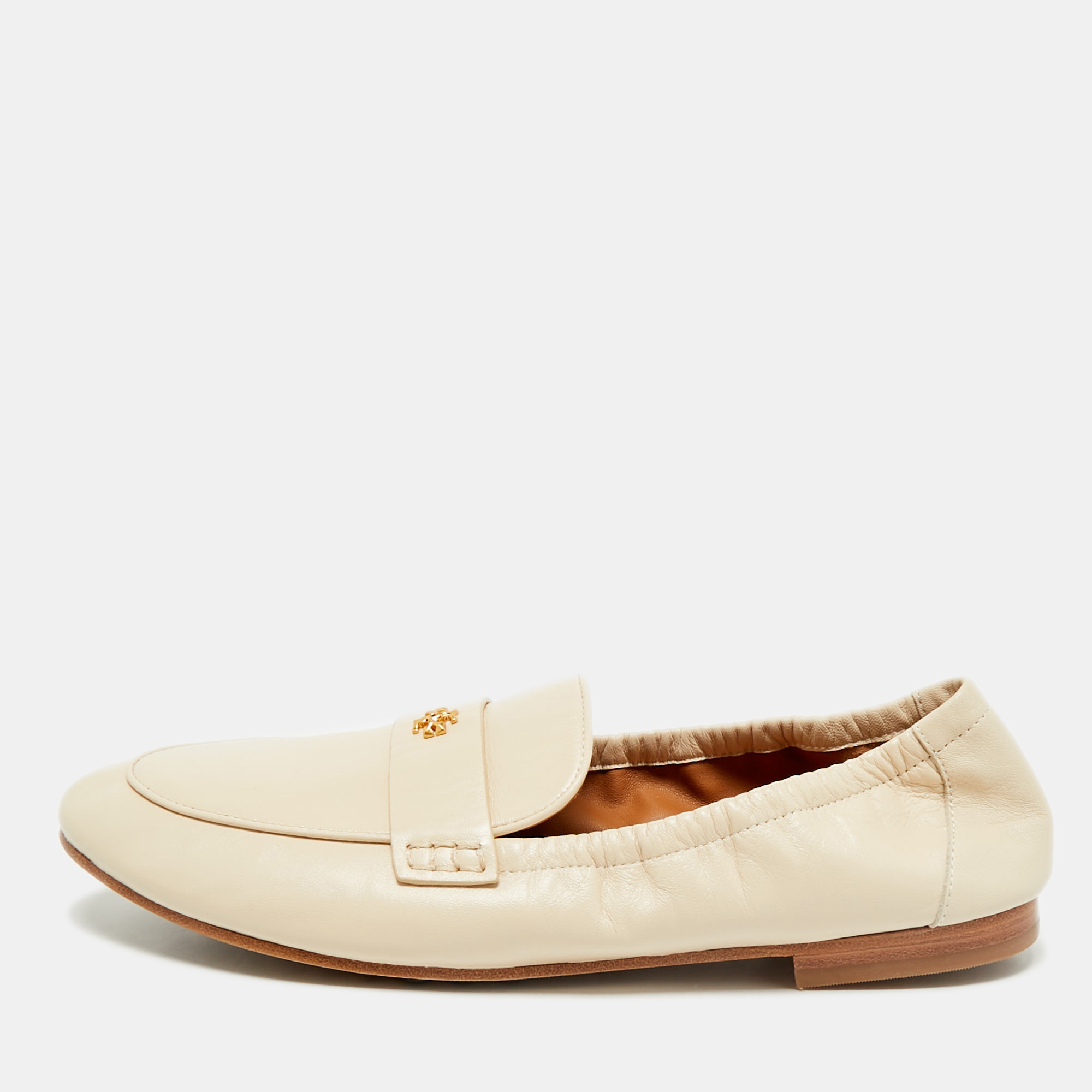 tory burch beige leather scrunch ballet flats size 38