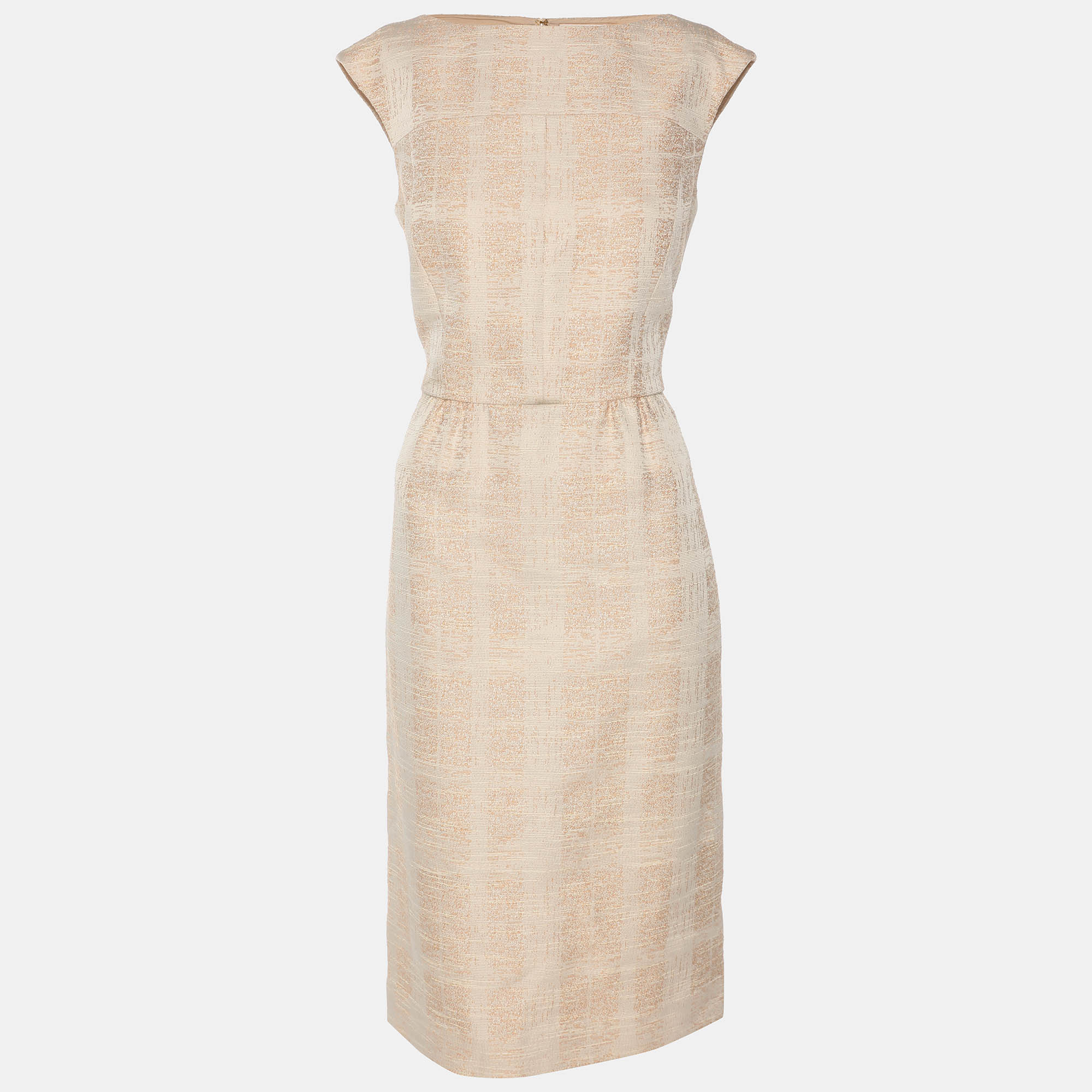 tory burch beige jacquard sleeveless midi dress s