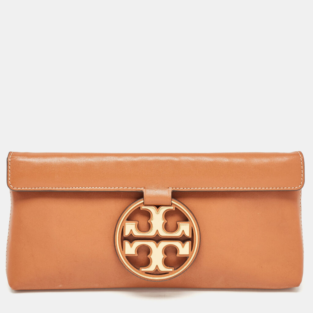 Tory Burch Brown Leather Miller Clutch