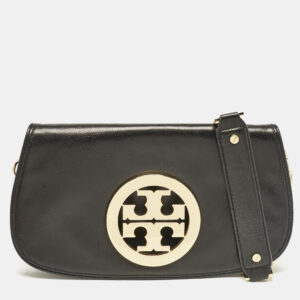 tory burch black leather reva logo crossbody bag