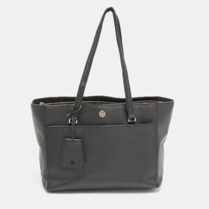 tory burch black leather small robinson tote