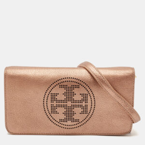 tory burch bronze leather t perforated logo crossbody bag