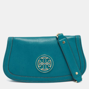 tory burch teal green leather amanda crossbody bag