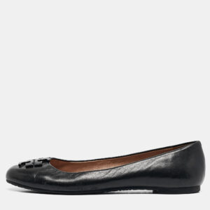tory burch black leather lowell ballet flats size 37.5
