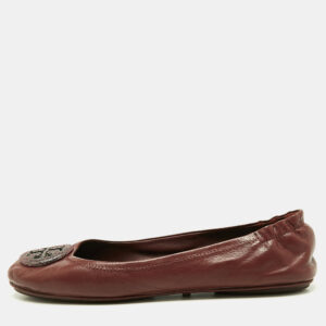 tory burch burgundy leather minnie travel ballet flats size 40.5