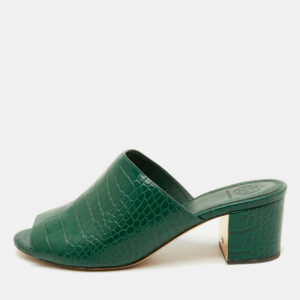 luxury-women-tory-burch-used-shoes-p1191814-001.jpg tory burch green croc embossed leather martine block heel slide sandals size 39