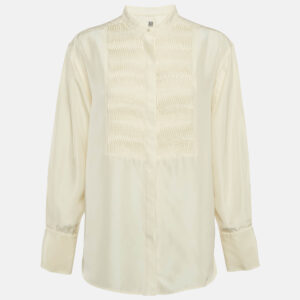 toteme cream silk pleated long sleeve shirt m