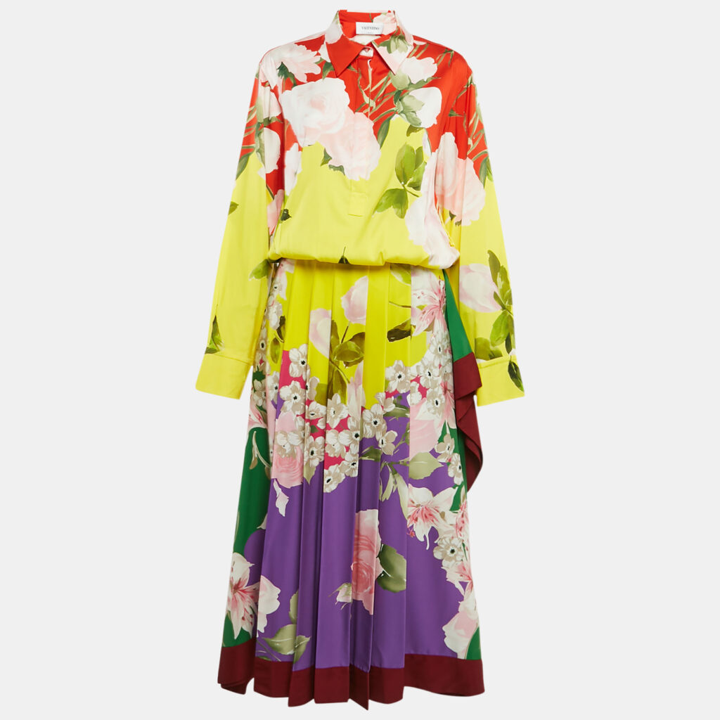 luxury-women-valentino-used-clothes-p1107466-007.jpg Valentino Multicolor Floral Print Silk Pleated Maxi Dress M