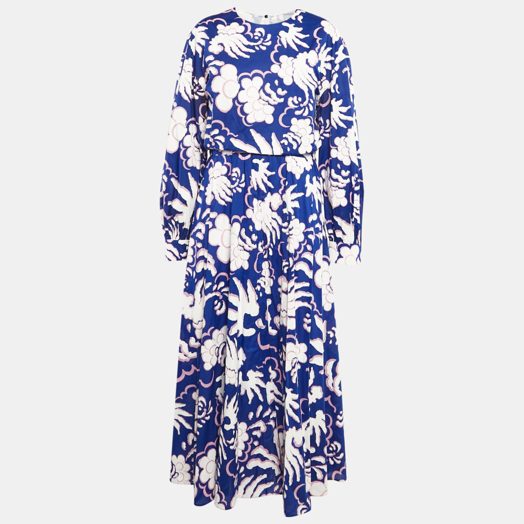 luxury-women-valentino-used-clothes-p1107821-002.jpg Valentino Blue Abstract Print Cotton Maxi Dress L