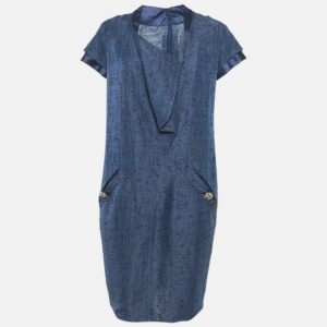 valentino blue textured silk button detail short dress m