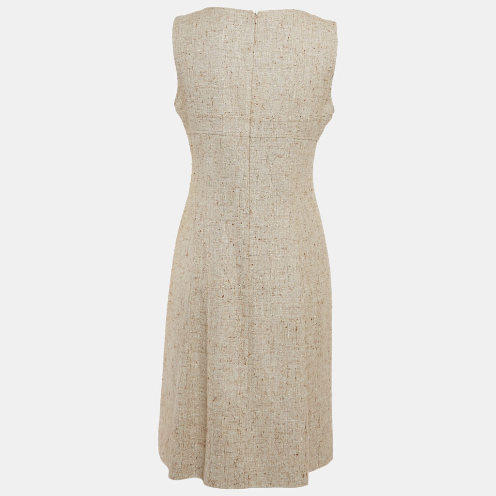 luxury-women-valentino-used-clothes-p1124586-006.jpg Valentino Beige Tweed Sleeveless V-Neck Short Dress M