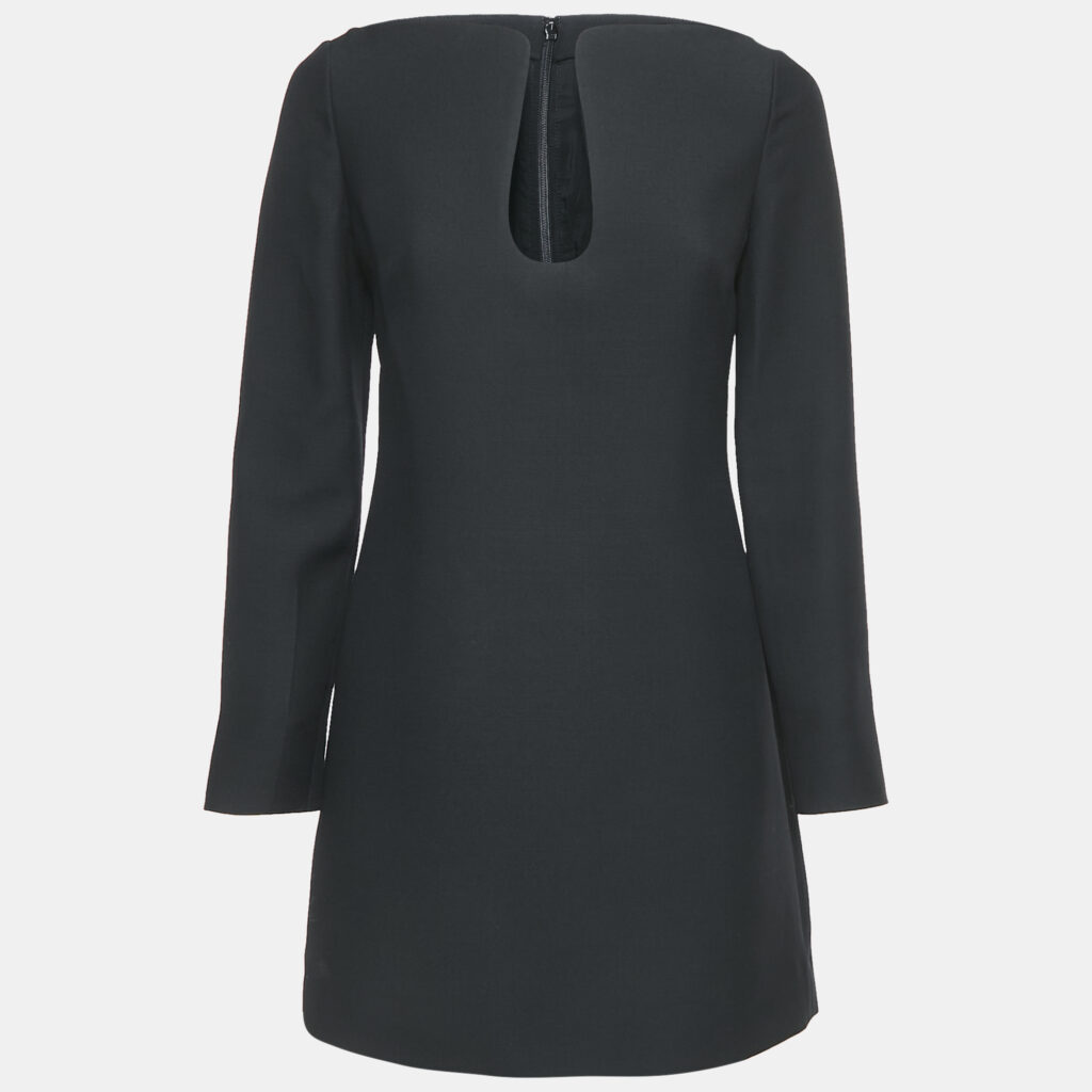 luxury-women-valentino-used-clothes-p1141975-006.jpg Valentino Black Wool Blend Neck Detail Mini Dress S