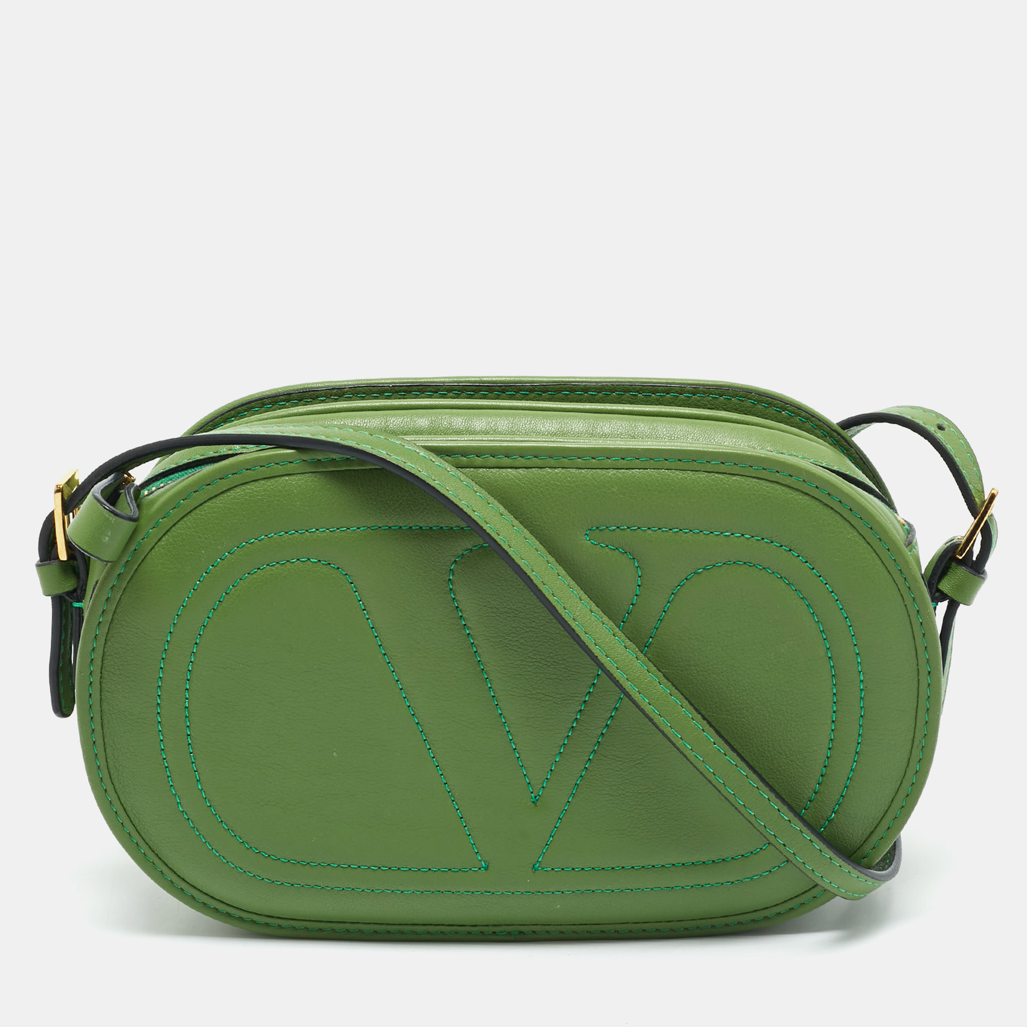 valentino green leather logo go crossbody bag