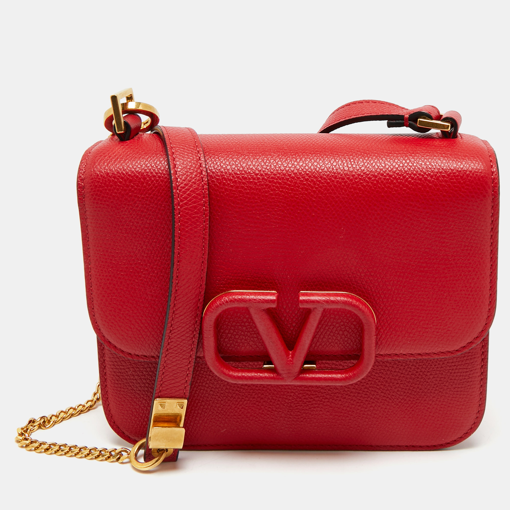 valentino red leather v sling shoulder bag