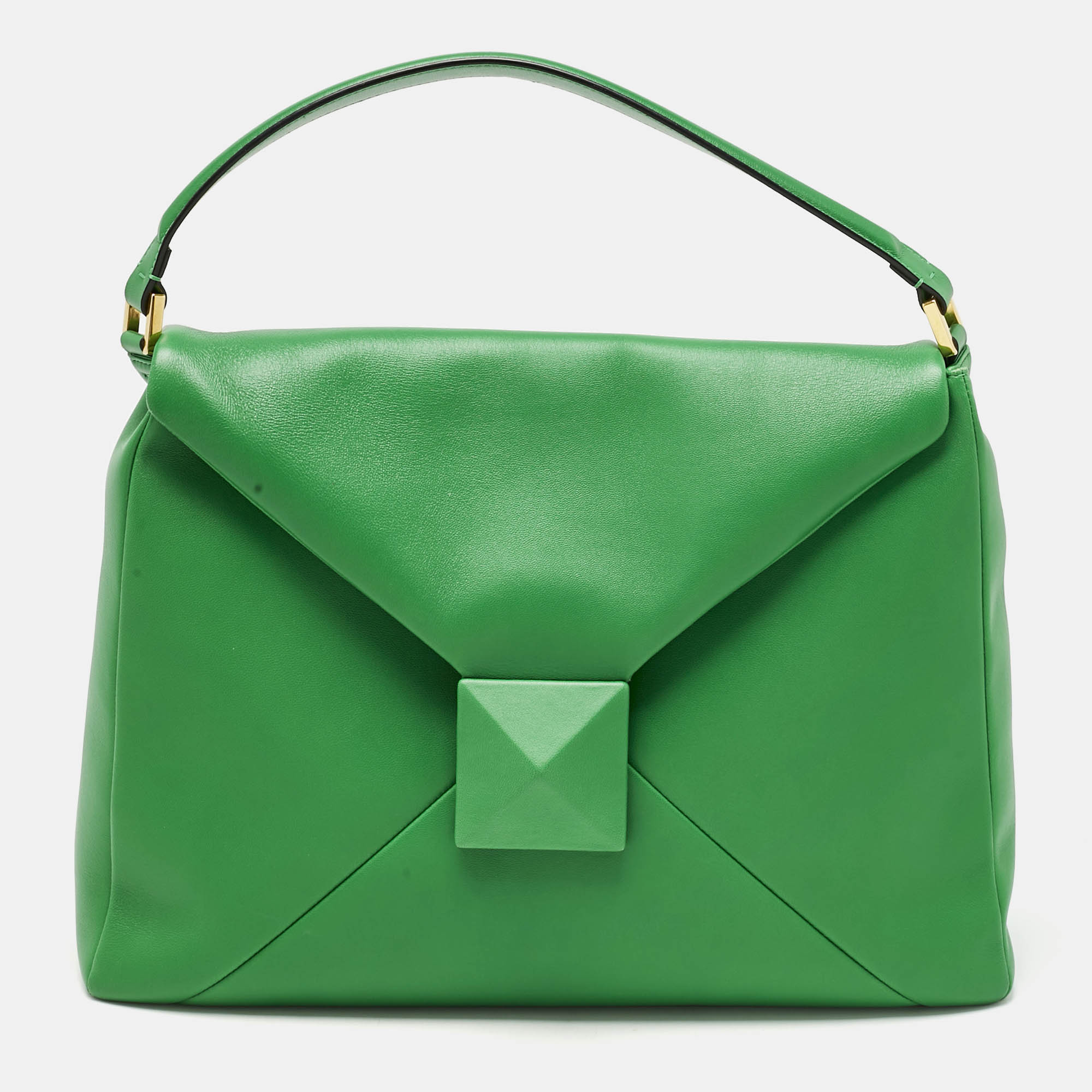 valentino green leather maxi one stud hobo