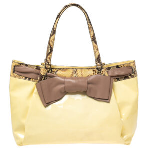 valentino white/brown patent leather and python large aphrodite bow bag