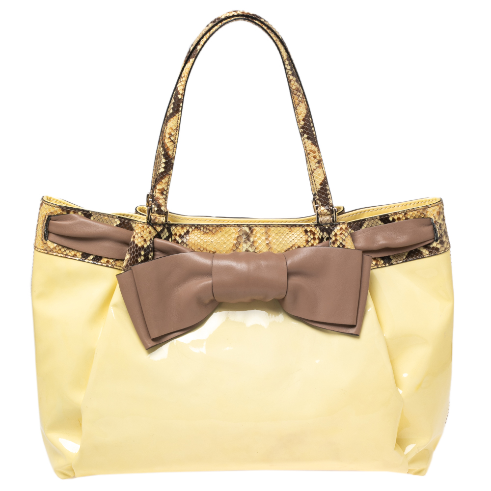 luxury-women-valentino-used-handbags-p591939-011.jpg Valentino White/Brown Patent Leather and Python Large Aphrodite Bow Bag