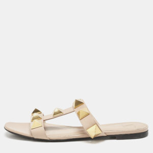valentino beige leather roman stud slide flats size 37