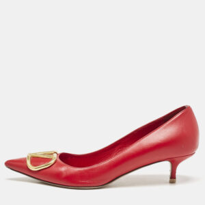valentino red leather vlogo pointed toe pumps size 37.5