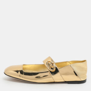 valentino gold patent leather vlogo locker mary jane ballet flats size 36.5