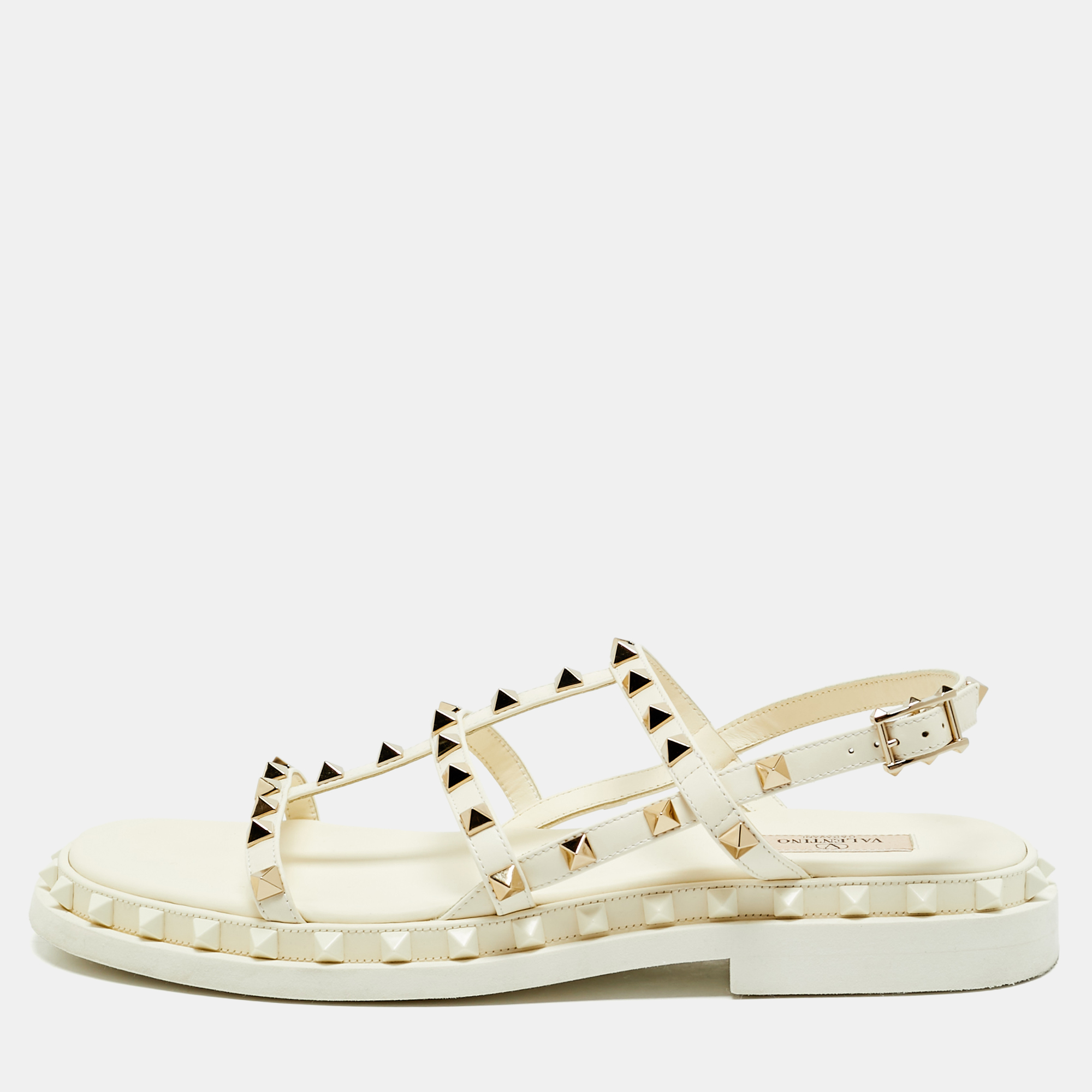 valentino cream leather rockstud slingback sandals size 40.5