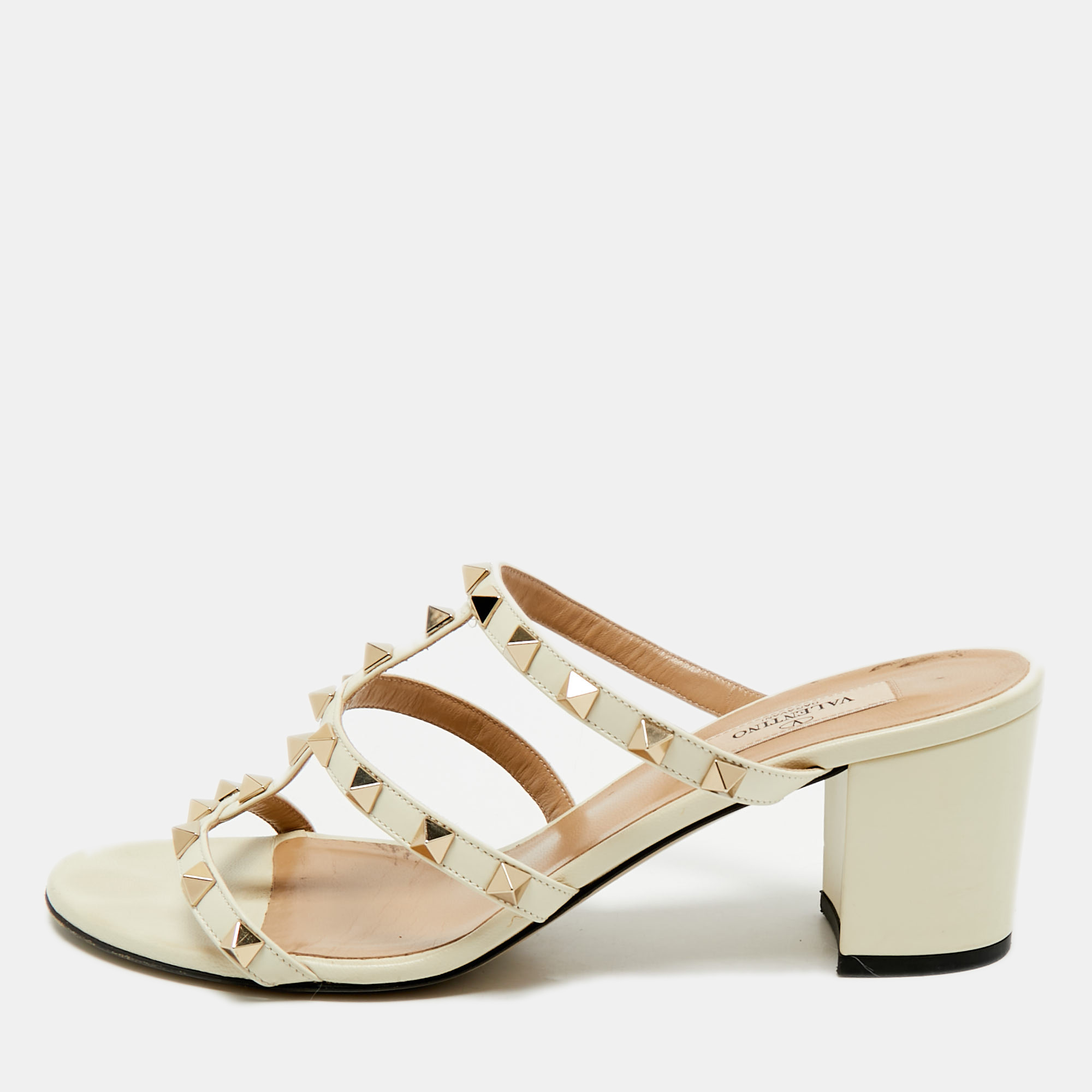 valentino ivory white leather rockstud slide sandals size 39