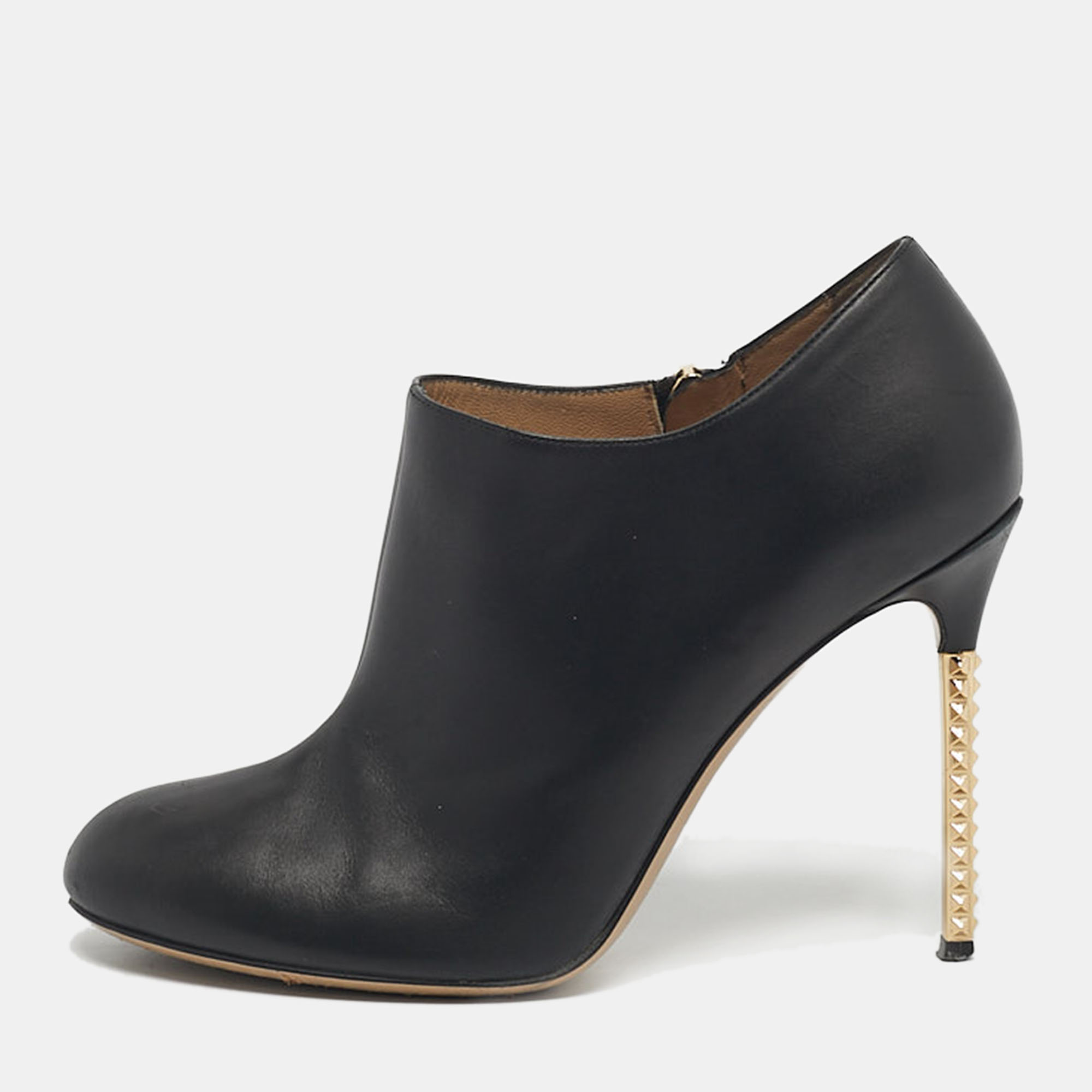 valentino black leather rockstud heel ankle length boots size 37